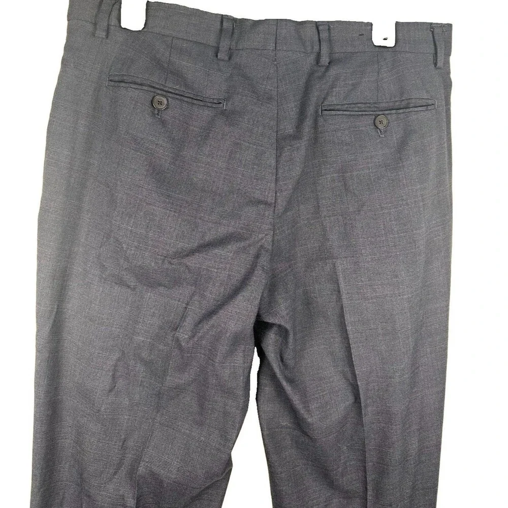 Banana Republic Pants Flat Front Glen Check  Slim Fit Grey Blue Chino 33 X 32”